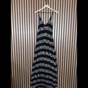 Eight Sixty Dress Small Black Gray Heather Stripe Open Back Maxi Jersey Fabric